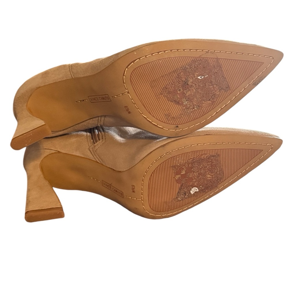 Vince Camuto Boots TRESSARA tan suede full zip up pointy toes size 6 1/2 M 37 - Picture 3 of 6